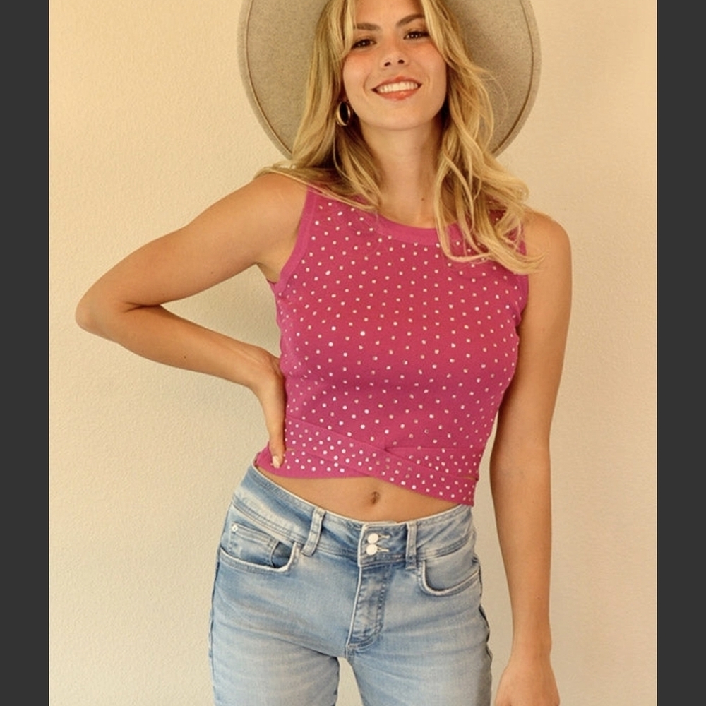 Pink Polka Dot Sleeveless Top